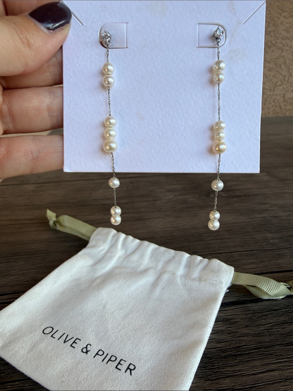 Olive & Piper Pearl Drop Chain Earrings - White Faux Pearls